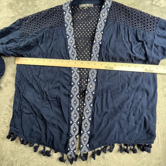 Miss Me Cardigan Women Small Blue White Embroidered Desert Dreamer Tassel Kimono - Picture 6 of 9